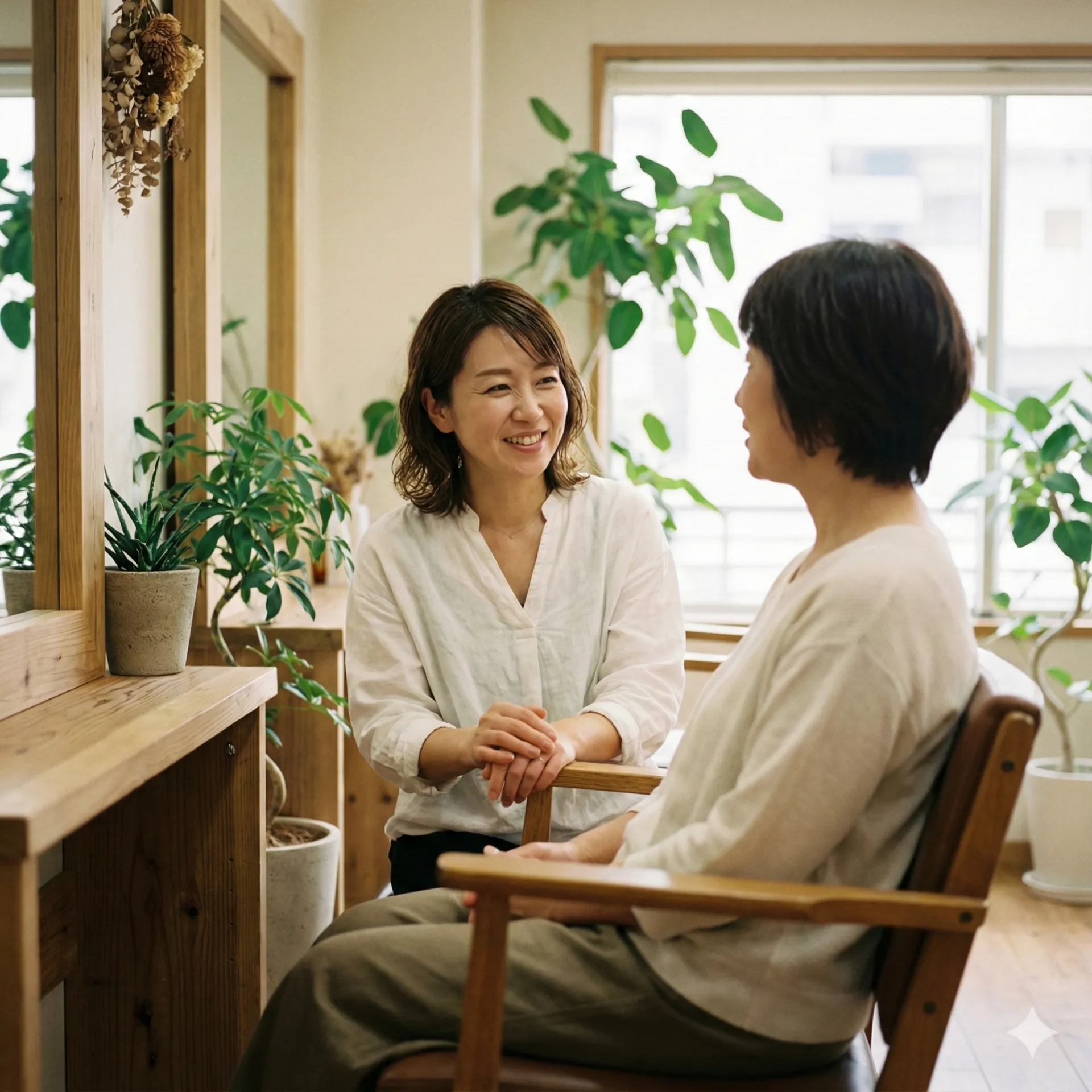 【技術への自信】 ブリーチカラーやSNS集客は、若手に任せればいい。私たち世代は「グレイカラー」「髪質改善」そして「接客の深み」で勝負する。