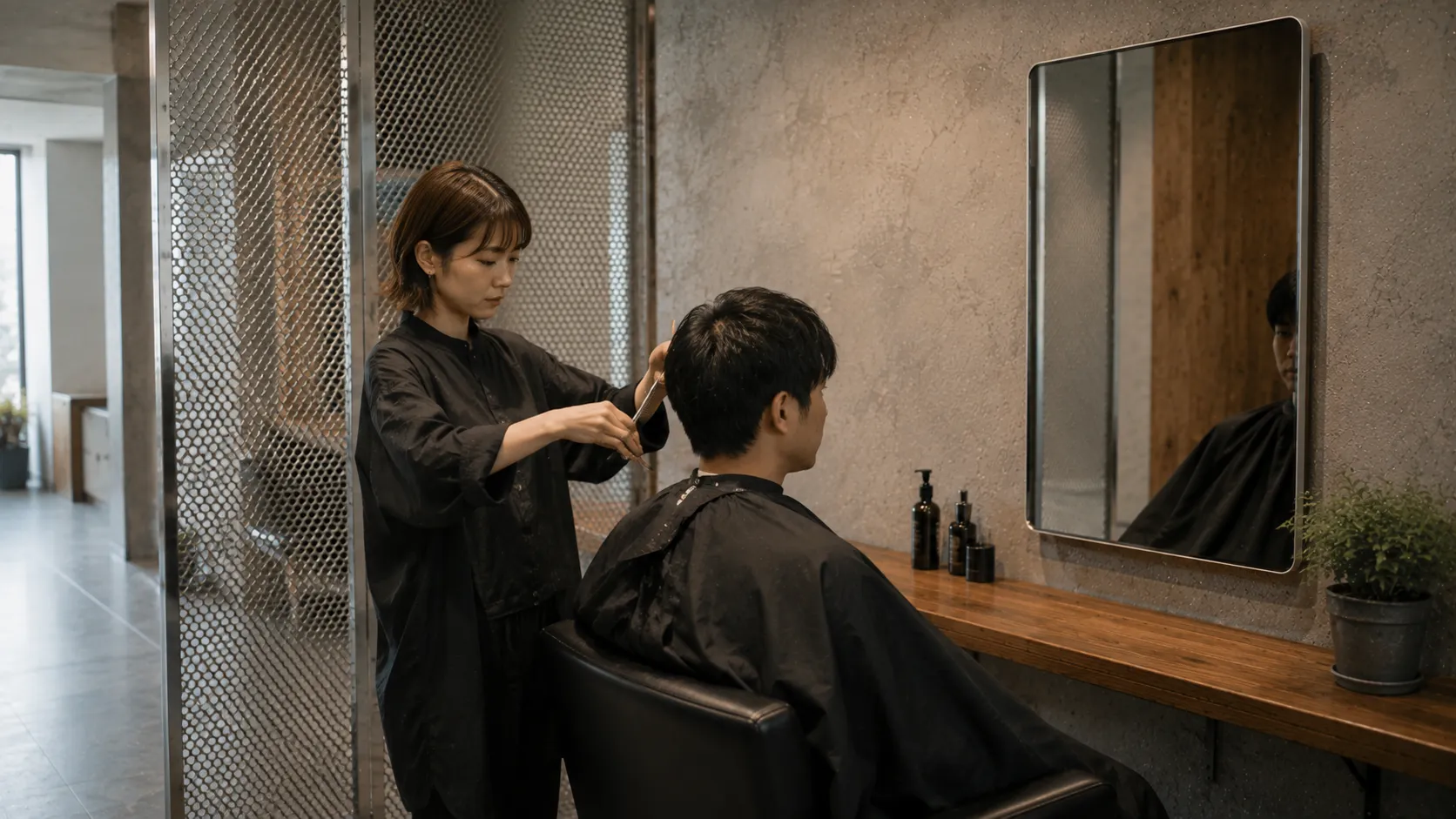 半個室でマンツーマン施術を行うスタイリスト